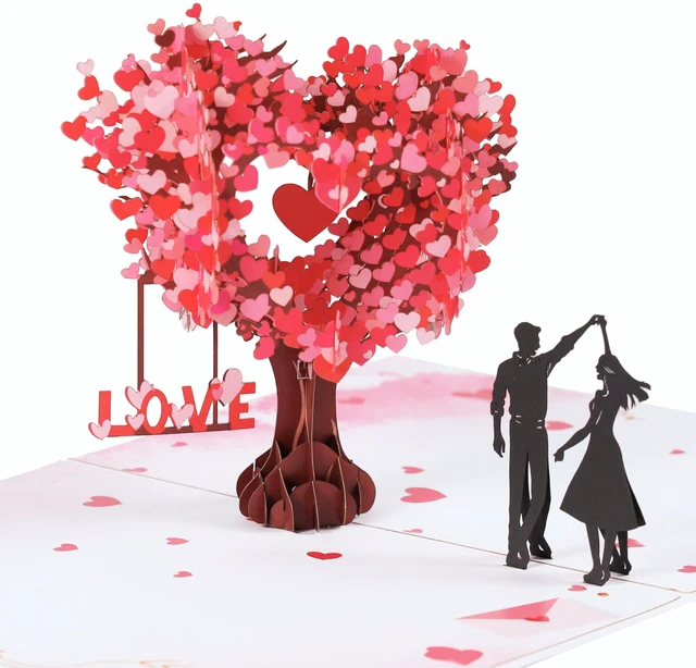 Main image of Pop Up Anniversary Card, 3D Love Tree Hearts Couple Wedding Card for Her, Wife, Husband, Him, Couple; Ideal Gift for Wedding, Romantic Birthday, Anniversary, Valentines, Mothers Day, 6x8 inch