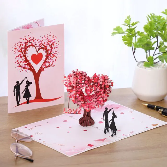 Alt view image 2 of 7 - Pop Up Anniversary Card, 3D Love Tree Hearts Couple Wedding Card for Her, Wife, Husband, Him, Couple; Ideal Gift for Wedding, Romantic Birthday, Anniversary, Valentines, Mothers Day, 6x8 inch