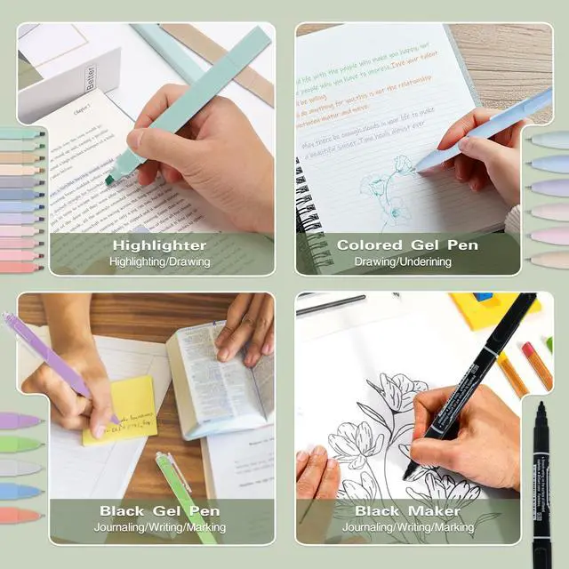 Alt view image 6 of 7 - 96-Piece Bible Study Supplies, Journaling Kit for Women, Green Bible journaling supplies with highlighters, gel pens, tabs, journal, bookmarks, stickers, washi tape, clips and pencil case
