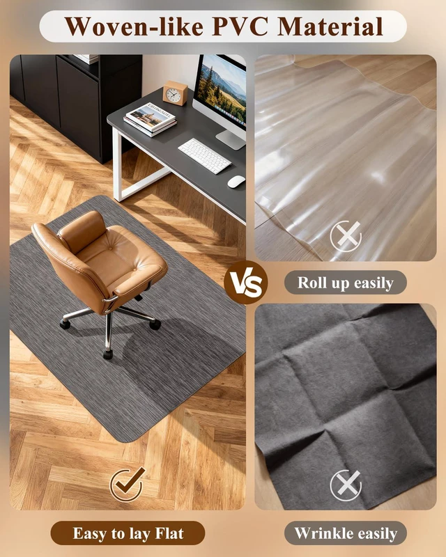 Alt view image 2 of 7 - Office Chair Mat for Hardwood Floor, 44.9" x 53.1" Non-Slip Desk Computer Chair Mat, PVC Floor Mat for Rolling Chair, Heavy Duty Wood/Tile Floor Protector Desk Rug for Home, Dark Grey