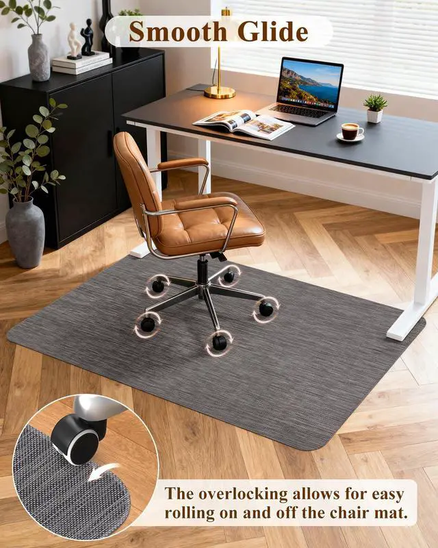 Alt view image 4 of 7 - Office Chair Mat for Hardwood Floor, 44.9" x 53.1" Non-Slip Desk Computer Chair Mat, PVC Floor Mat for Rolling Chair, Heavy Duty Wood/Tile Floor Protector Desk Rug for Home, Dark Grey