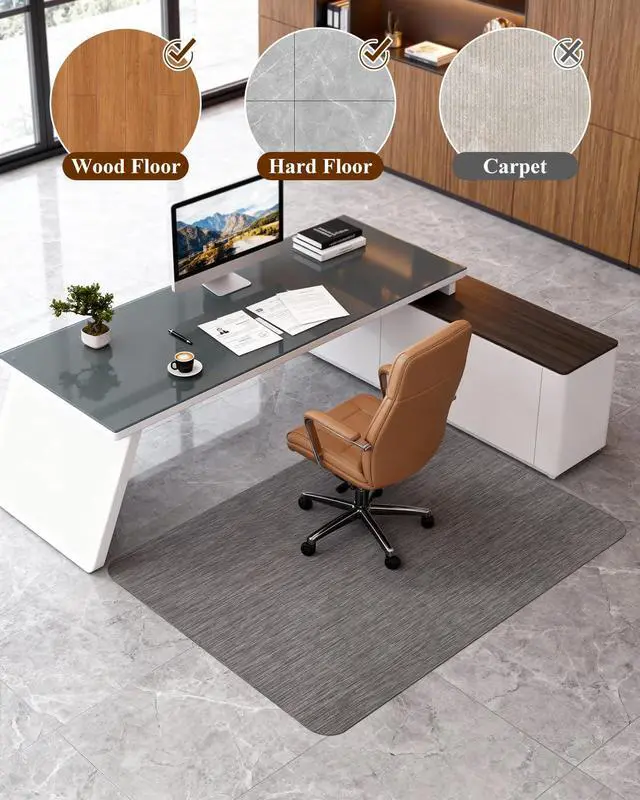 Alt view image 5 of 7 - Office Chair Mat for Hardwood Floor, 44.9" x 53.1" Non-Slip Desk Computer Chair Mat, PVC Floor Mat for Rolling Chair, Heavy Duty Wood/Tile Floor Protector Desk Rug for Home, Dark Grey