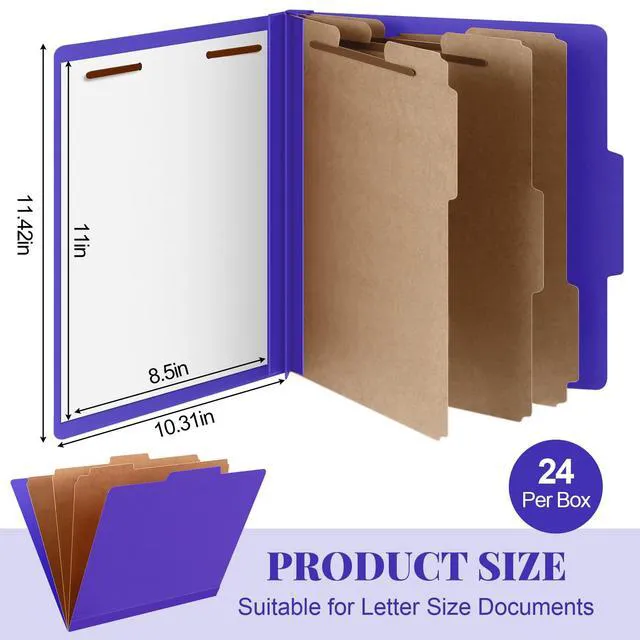 Alt view image 2 of 6 - 24 Pcs Classification Folder Letter Size, 3 Divider File,Purple Back to School Folder Supplies, Pressboard File with Fastener, Expanding Organizer Bulk for Teacher, Office, Employee, Staff