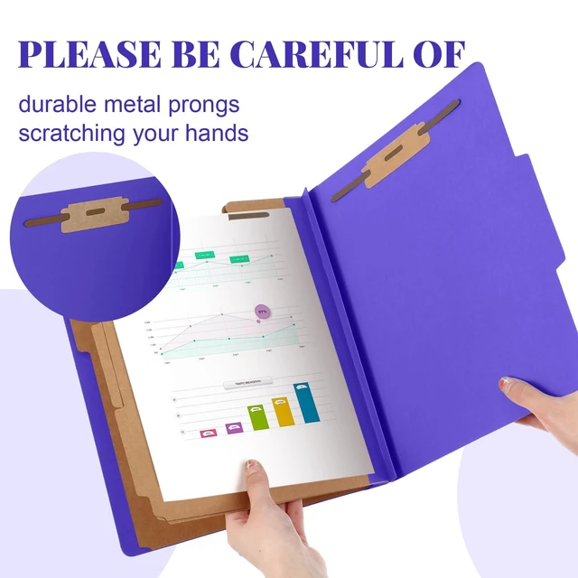 Alt view image 4 of 6 - 24 Pcs Classification Folder Letter Size, 3 Divider File,Purple Back to School Folder Supplies, Pressboard File with Fastener, Expanding Organizer Bulk for Teacher, Office, Employee, Staff