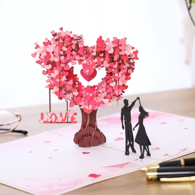 Alt view image 3 of 7 - Pop Up Anniversary Card, 3D Love Tree Hearts Couple Wedding Card for Her, Wife, Husband, Him, Couple; Ideal Gift for Wedding, Romantic Birthday, Anniversary, Valentines, Mothers Day, 6x8 inch