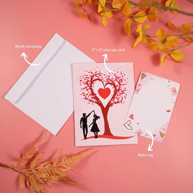 Alt view image 5 of 7 - Pop Up Anniversary Card, 3D Love Tree Hearts Couple Wedding Card for Her, Wife, Husband, Him, Couple; Ideal Gift for Wedding, Romantic Birthday, Anniversary, Valentines, Mothers Day, 6x8 inch
