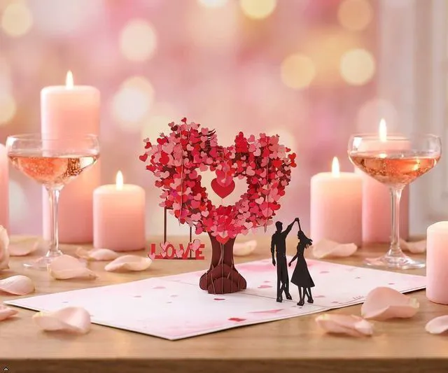Alt view image 7 of 7 - Pop Up Anniversary Card, 3D Love Tree Hearts Couple Wedding Card for Her, Wife, Husband, Him, Couple; Ideal Gift for Wedding, Romantic Birthday, Anniversary, Valentines, Mothers Day, 6x8 inch