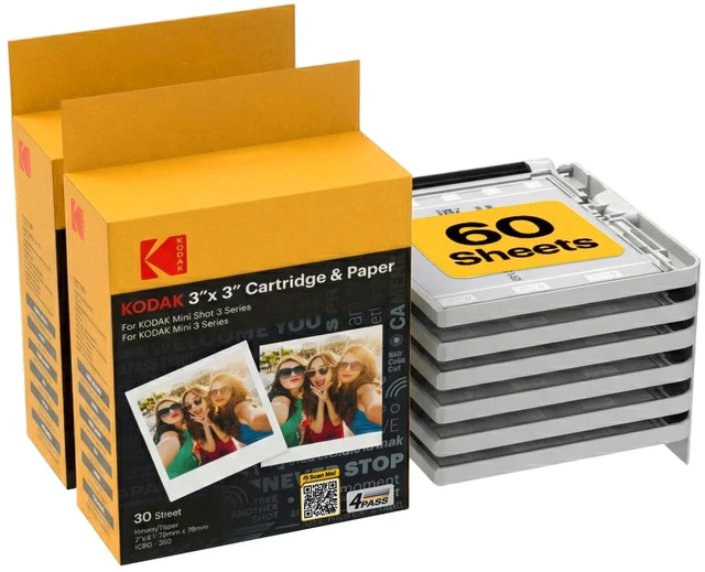 Main image of 4PASS 3x3 Cartridge Refill, 60 Sheets, Mini 3 & Mini Shot 3 Compatible with Mini 3 Retro/Era & Mini Shot 3 Retro/Era, Water, Fingerprint, Fade Resistant