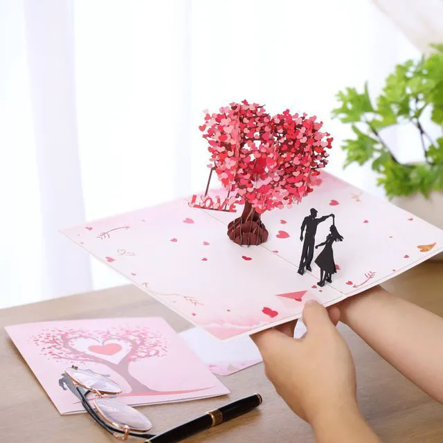 Alt view image 6 of 7 - Pop Up Anniversary Card, 3D Love Tree Hearts Couple Wedding Card for Her, Wife, Husband, Him, Couple; Ideal Gift for Wedding, Romantic Birthday, Anniversary, Valentines, Mothers Day, 6x8 inch