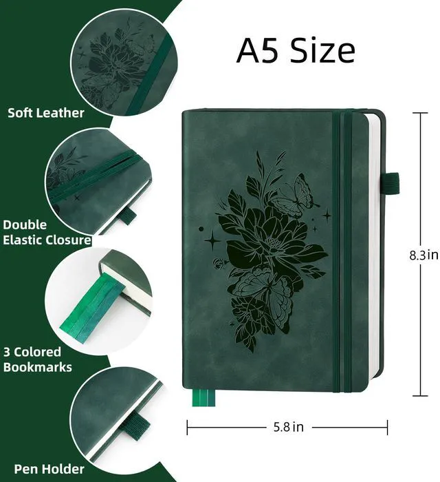 Alt view image 2 of 7 - Lined Journal Notebook 365 Pages, A5 Leather Journals for Writing Women Men Hardcover Notebook with 100GSM Thick Paper, Daily Journal Notebook for Travel, Work, School, Note Taking, College Ruled