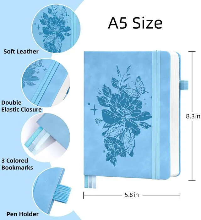 Alt view image 2 of 7 - Lined Journal Notebook 365 Pages, A5 Leather Journals for Writing Women Men Hardcover Notebook with 100GSM Thick Paper, Daily Journal Notebook for Travel, Work, School, Note Taking, College Ruled