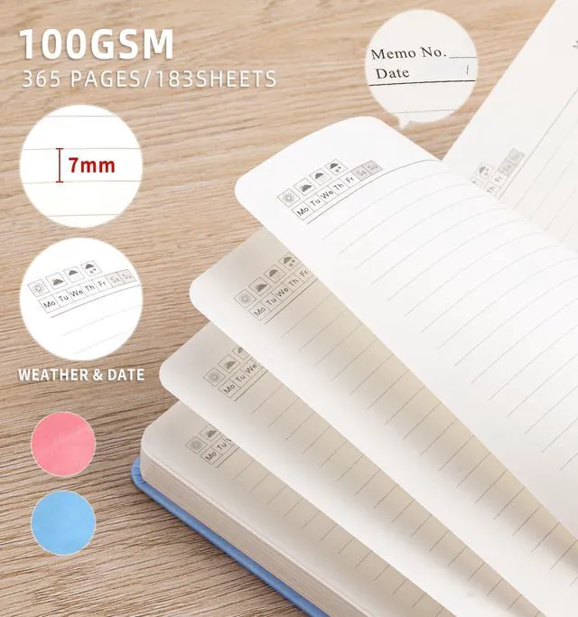 Alt view image 4 of 7 - Lined Journal Notebook 365 Pages, A5 Leather Journals for Writing Women Men Hardcover Notebook with 100GSM Thick Paper, Daily Journal Notebook for Travel, Work, School, Note Taking, College Ruled