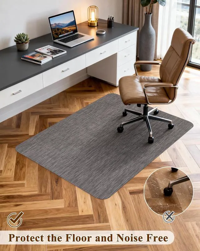 Alt view image 7 of 7 - Office Chair Mat for Hardwood Floor, 44.9" x 53.1" Non-Slip Desk Computer Chair Mat, PVC Floor Mat for Rolling Chair, Heavy Duty Wood/Tile Floor Protector Desk Rug for Home, Dark Grey