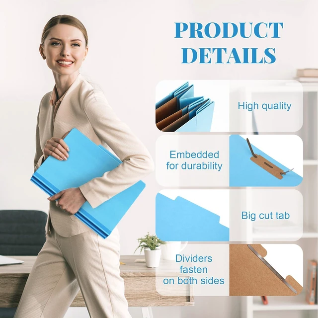 Alt view image 3 of 6 - 24 Pcs Classification Folder Letter Size, 3 Divider File,Blue Back to School Folder Supplies, Pressboard File with Fastener, Expanding Organizer Bulk for Teacher, Office, Employee, Staff