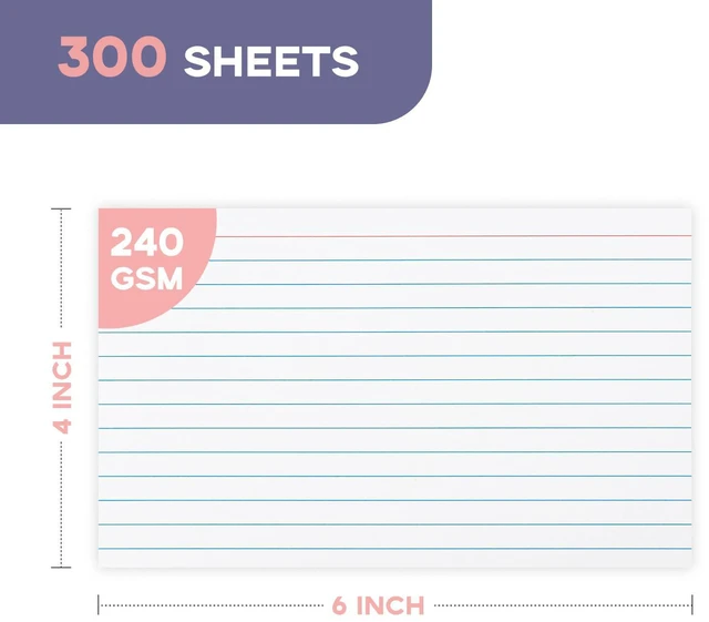 Alt view image 2 of 7 - 240GSM/90LB 4x6 Heavy Weight Lined Note Cards White 300 Pack White Index Cards 4 x 6 Single Sided Ruled Flashcards for Studying, Note Taking and To Do List