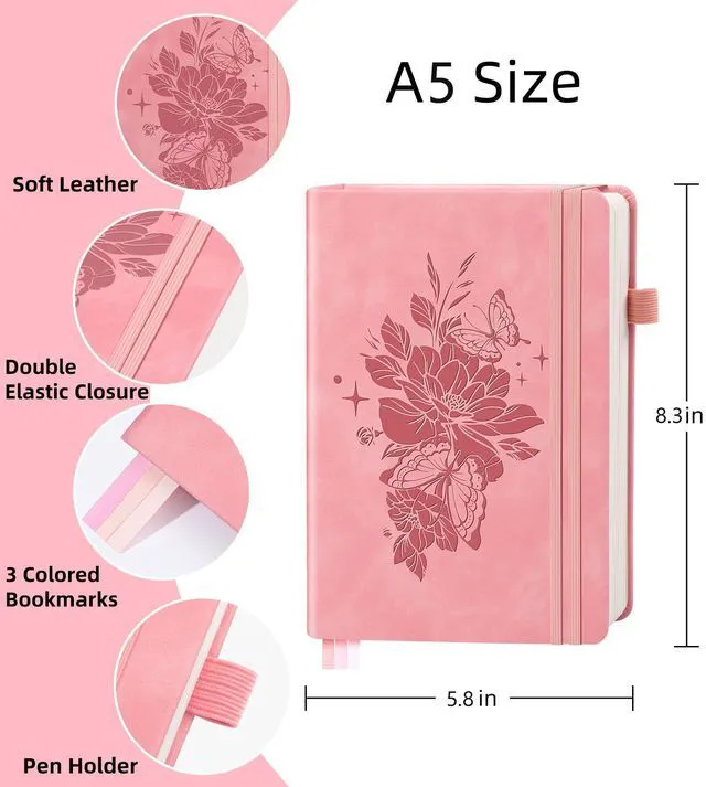 Alt view image 2 of 7 - Blank Journal Notebook 365 Pages, A5 Leather Sketch Book for Women & Men Hardcover Notebook with 100GSM Thick Paper, Sketchbook for Travel, Work, School, Note Taking