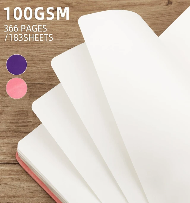 Alt view image 4 of 7 - Blank Journal Notebook 365 Pages, A5 Leather Sketch Book for Women & Men Hardcover Notebook with 100GSM Thick Paper, Sketchbook for Travel, Work, School, Note Taking
