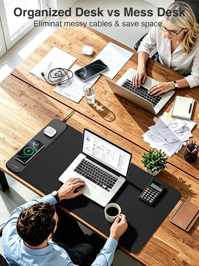 Alt view image 7 of 7 - Magnetic Wireless Charging Mouse Pad, 31.5"x15.8" Large Desk Mat Waterproof Mousepad, Smooth Glide, Stitched Edge, Non-Slip Rubber Base, Desk Pad Computer Keyboard Mat, No Adapter