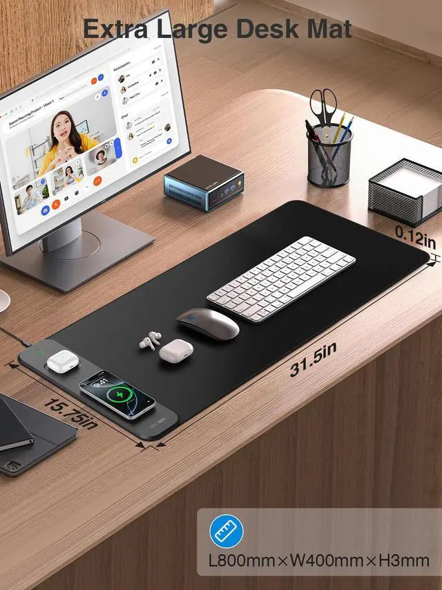 Alt view image 6 of 7 - Magnetic Wireless Charging Mouse Pad, 31.5"x15.8" Large Desk Mat Waterproof Mousepad, Smooth Glide, Stitched Edge, Non-Slip Rubber Base, Desk Pad Computer Keyboard Mat, No Adapter