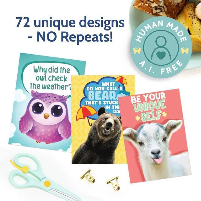 Alt view image 2 of 7 - 72 Funny Animal Notecard Set with Envelopes and Stickers - 4.5 x 6.25 Humorous Thinking of You Cards - Unique Designs with No Repeats Ideal for Kids, Teachers, Summer Camp, and More