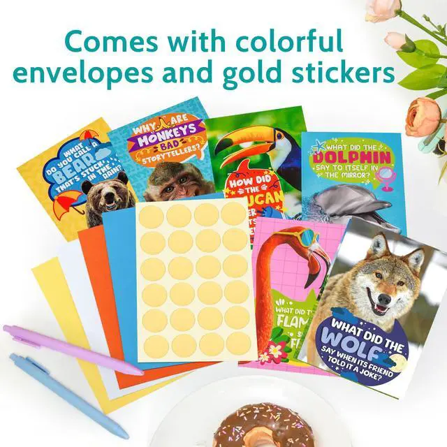 Alt view image 6 of 7 - 72 Funny Animal Notecard Set with Envelopes and Stickers - 4.5 x 6.25 Humorous Thinking of You Cards - Unique Designs with No Repeats Ideal for Kids, Teachers, Summer Camp, and More