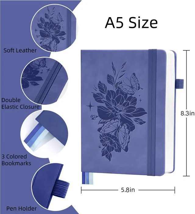 Alt view image 2 of 7 - Lined Journal Notebook 365 Pages, A5 Leather Journals for Writing Women Men Hardcover Notebook with 100GSM Thick Paper, Daily Journal Notebook for Travel, Work, School, Note Taking, College Ruled