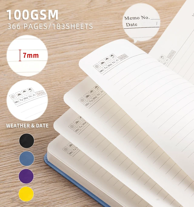 Alt view image 4 of 7 - Lined Journal Notebook 365 Pages, A5 Leather Journals for Writing Women Men Hardcover Notebook with 100GSM Thick Paper, Daily Journal Notebook for Travel, Work, School, Note Taking, College Ruled
