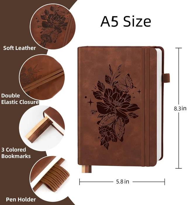 Alt view image 2 of 7 - Lined Journal Notebook 365 Pages, A5 Leather Journals for Writing Women Men Hardcover Notebook with 100GSM Thick Paper, Daily Journal Notebook for Travel, Work, School, Note Taking, College Ruled