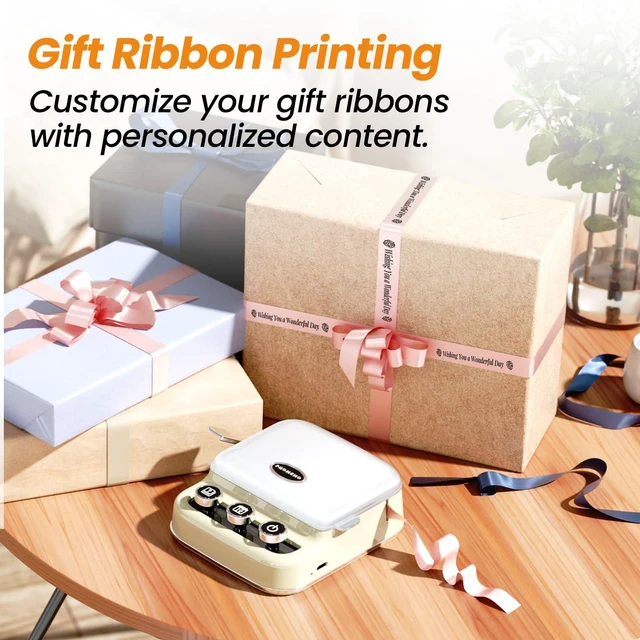 Alt view image 3 of 7 - Ribbon Printer, P15 Mini Bluetooth Portable Label Maker Machine Custom Text & Icon Ribbons For Gift Wrapping, Cloth Tags, DIY Crafts, Wedding Bouquets, Lightweight Wireless Vintage Design