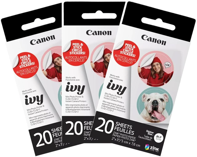 Main image of Ivy Zink Pre-Cut Circle Sticker Paper 20 Sheets Pack (Pack of 3) Compatible with Ivy Mini Photo Printer and CLIQ+/CLIQ+2