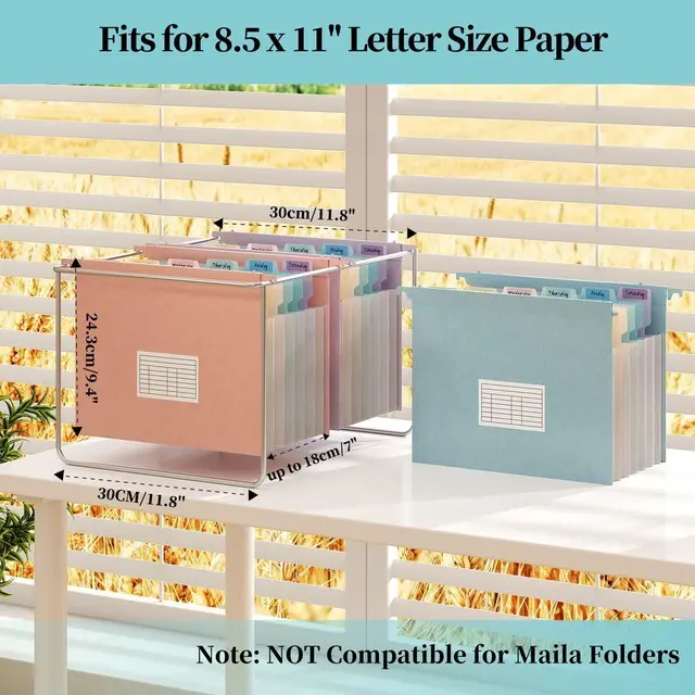 Alt view image 2 of 7 - Expanding Hanging File Folders for Filing Cabinet, 7 Accordion Pockets Filing Cabinet Organizer, 1.2'' Expandable, Multi-Color Tabs, Letter Size, 50% Wheat Straw, 3 Pack (Pastel Blue)