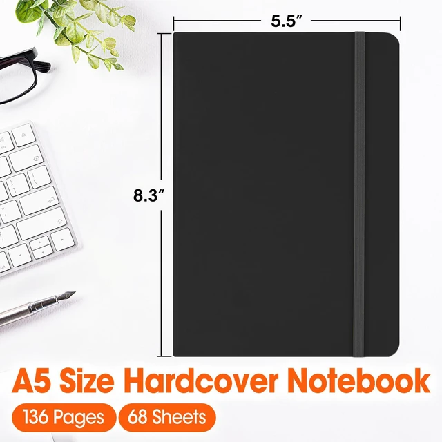 Alt view image 2 of 7 - 8 Pack Lined Journal Notebook for Work, A5 Hardcover (5.5" x 8.3"), Black 136 Pages Medium College Ruled Notebook Bulk, for Writing, Note Taking, Business Work School Home