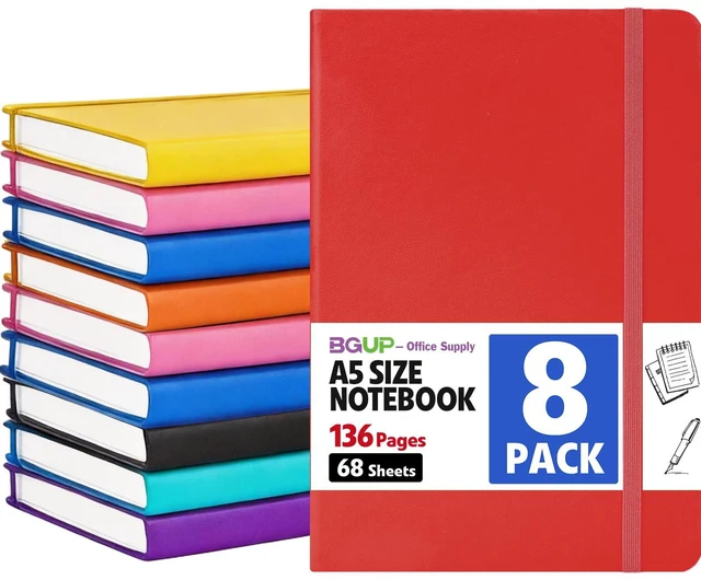 Main image of 8 Pack Lined Journal Notebook for Work, A5 Hardcover (5.5" x 8.3"), 8 Colors 136 Pages Medium College Ruled Notebook Bulk, for Writing, Note Taking, Business Work School Home