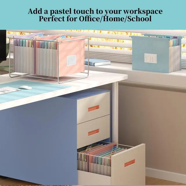 Alt view image 5 of 7 - Expanding Hanging File Folders for Filing Cabinet, 7 Accordion Pockets Filing Cabinet Organizer, 1.2'' Expandable, Multi-Color Tabs, Letter Size, 50% Wheat Straw, 3 Pack (Pastel Blue)