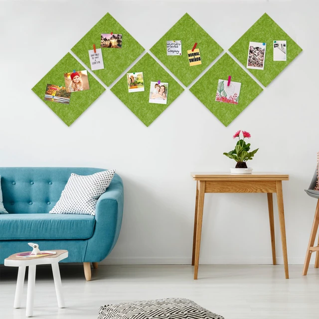 Alt view image 3 of 7 - Cork Bulletin Board 12x12, 1/2" Thick Felt Cork Board Tiles 12 Pack, Small Square Pin Board for Wall, Self Adhesive Corkboards with 120 Push Pin Wood Clips for School, Home & Office, Green