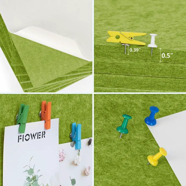 Alt view image 5 of 7 - Cork Bulletin Board 12x12, 1/2" Thick Felt Cork Board Tiles 12 Pack, Small Square Pin Board for Wall, Self Adhesive Corkboards with 120 Push Pin Wood Clips for School, Home & Office, Green