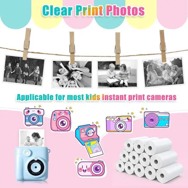 Alt view image 3 of 7 - 20 Rolls Instant Print Camera for Kids Refill Print Paper - Thermal Print Paper Rolls Photo Print HD Printing for Most Kids Instant Camera(White)
