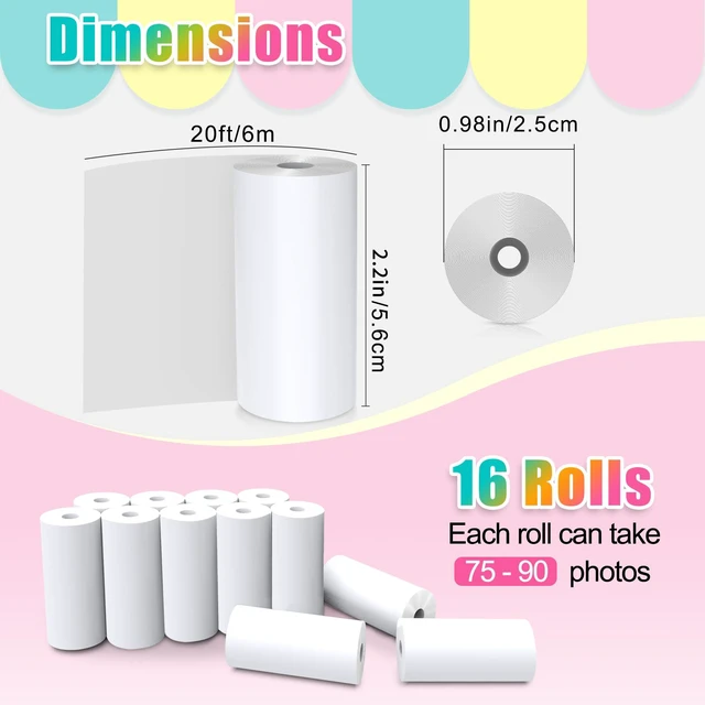 Alt view image 2 of 7 - 16 Rolls Instant Print Camera for Kids Refill Print Paper - Thermal Print Paper Rolls Photo Print HD Printing for Most Kids Instant Camera(White)