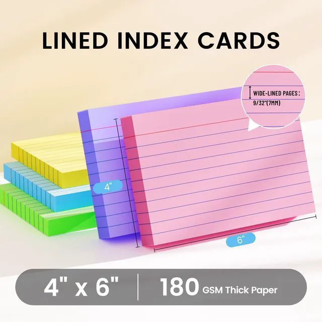 Alt view image 2 of 6 - Index Cards 4x6, 400 Sheets, Ruled Color Flash Cards Premium Note Cards 4x6 4x6 Cards for Effective Studying and Note Taking, Essential for School, College & Office, Home Organization & Study Supplies