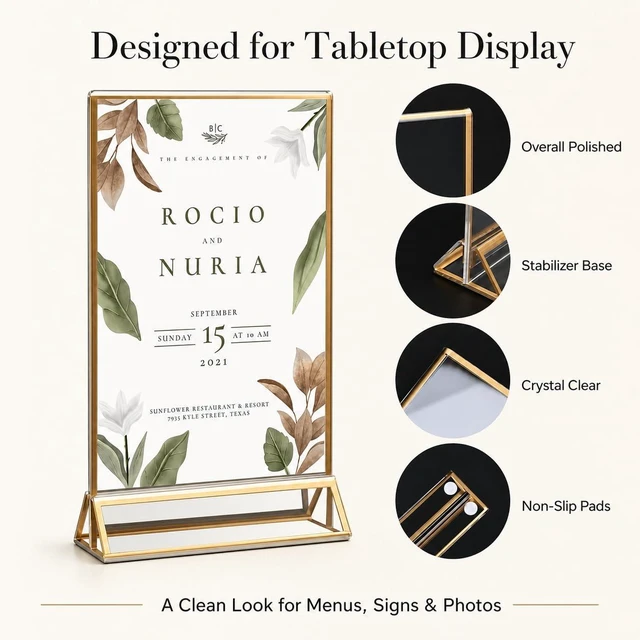 Alt view image 3 of 7 - 14 Pack Acrylic Sign Holder 8.5x11 Gold Frames, Wedding Table Number Holders Double Sided Vertical Clear Display Stand, Picture Holders for Tables, Menus, Flyers, Party and Office Decor