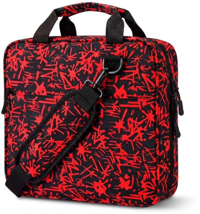 Main image of Zipper Binder Folder Keeper with Strap 2", 3 Ring, Red, Lightning Dark Red Black, Multi-Pocket Zipper Bag, Fabric, 13" Laptop 5-Tab Expanding File Folder, Women Men, Office Middle High School