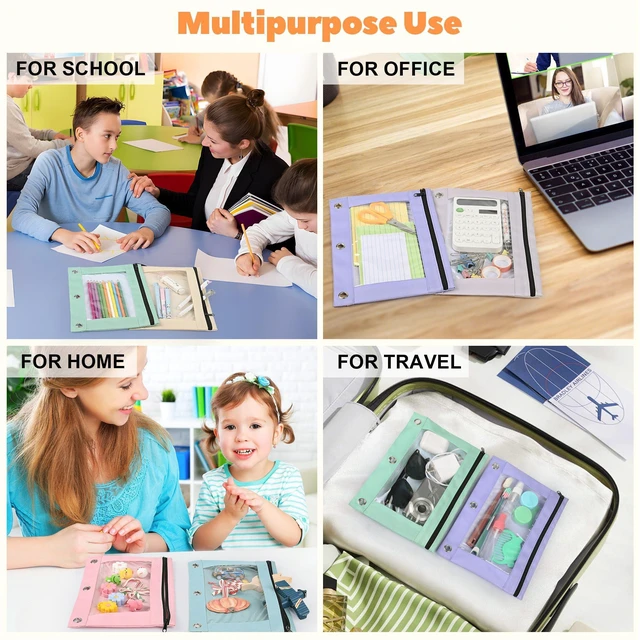 Alt view image 7 of 7 - Pencil Pouch for 3 Ring Binder 72 Pack, Pastel Binder Pen Bags Bulk with Zipper, Aesthetic 3 Holes Pencil Holder Organizer for Boy Girl Kids School Student, Reinforced Grommets & Clear Window