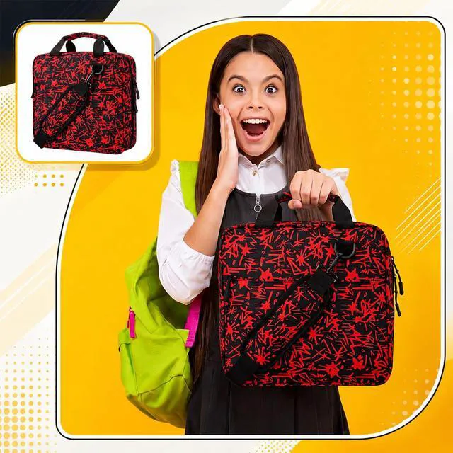 Alt view image 4 of 6 - Zipper Binder Folder Keeper with Strap 2", 3 Ring, Red, Lightning Dark Red Black, Multi-Pocket Zipper Bag, Fabric, 13" Laptop 5-Tab Expanding File Folder, Women Men, Office Middle High School