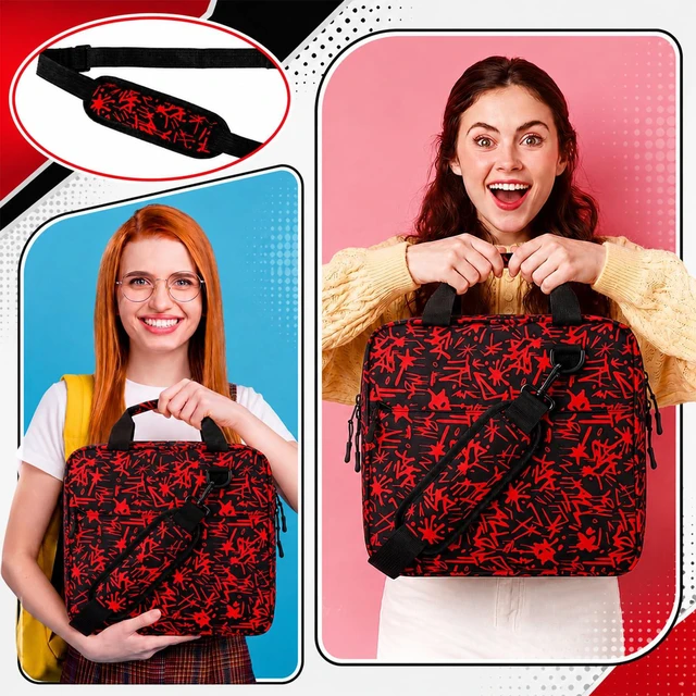 Alt view image 6 of 6 - Zipper Binder Folder Keeper with Strap 2", 3 Ring, Red, Lightning Dark Red Black, Multi-Pocket Zipper Bag, Fabric, 13" Laptop 5-Tab Expanding File Folder, Women Men, Office Middle High School