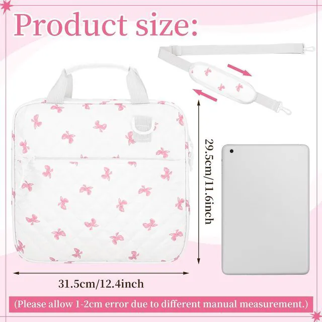 Alt view image 2 of 6 - Zipper Binder Folder Keeper with Strap 2", 3 Ring, White, Pink Bow Coquette Bowknot Multi-pocket Zipper Bag, Fabric 13" Laptop 5-tab Expanding File Folder, Women Men, Office Middle High School
