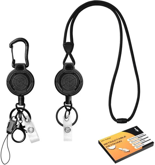 Main image of Heavy Duty Retractable Lanyard - Breakaway Lanyards for ID Badges Keys, Retractable Keychain with Upgraded Carabiner, Key Ring, and Lobster Clasp, Bearing 10.0 oz