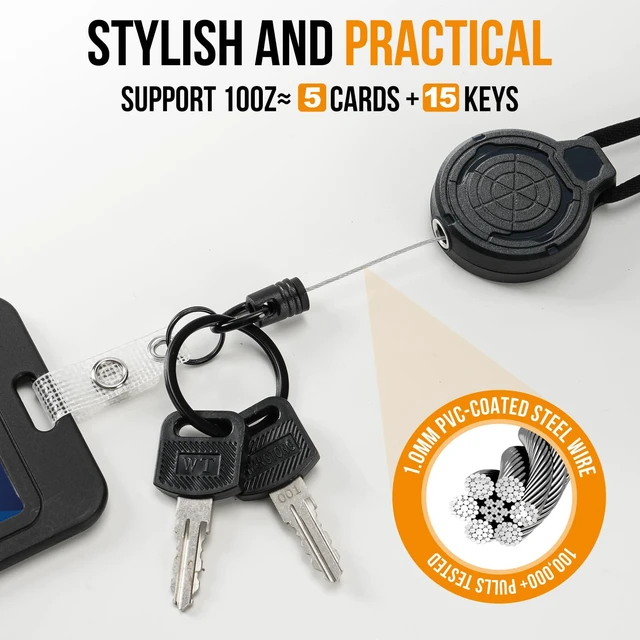 Alt view image 5 of 7 - Heavy Duty Retractable Lanyard - Breakaway Lanyards for ID Badges Keys, Retractable Keychain with Upgraded Carabiner, Key Ring, and Lobster Clasp, Bearing 10.0 oz