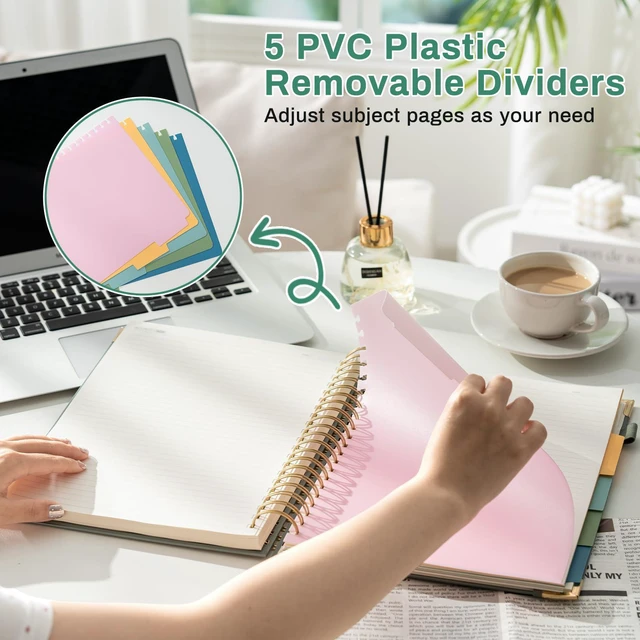 Alt view image 3 of 7 - 5-Subject Hardcover Spiral Notebook, 8.5" x 11", College Ruled 240 college-ruled pages, 100 GSM paper, 5 removable dividers, inner pocket and protective metal corners