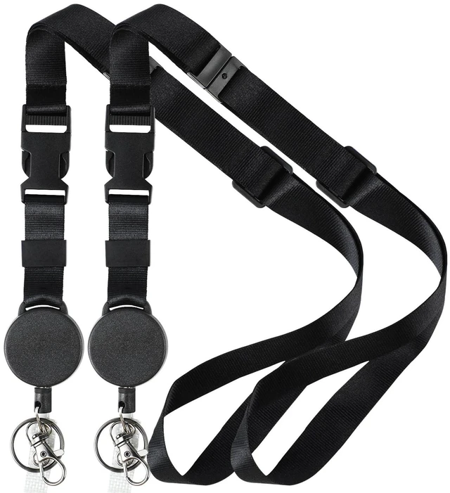 Main image of Heavy Duty Retractable Lanyard - 2 Pack Breakaway Lanyards for ID Badges Keys, Retractable Keychain with Upgraded Badge Reel, Lobster Clip, and Key Ring, 10 oz Retraction