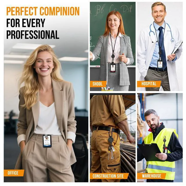 Alt view image 7 of 7 - Heavy Duty Retractable Lanyard - Breakaway Lanyards for ID Badges Keys, Retractable Keychain with Upgraded Carabiner, Key Ring, and Lobster Clasp, Bearing 10.0 oz